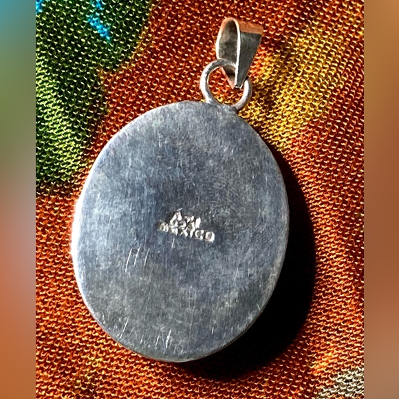 Large Onyx Pendant Stamped ATI MEXICO Vintage Mexican Silver | All Seeing Eye - Picture 10 of 16